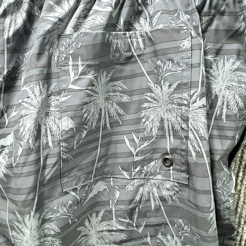 Sonoma Mens Swim Shorts Tropical Palm Tree Blue Black Lined Pockets XXL NWT